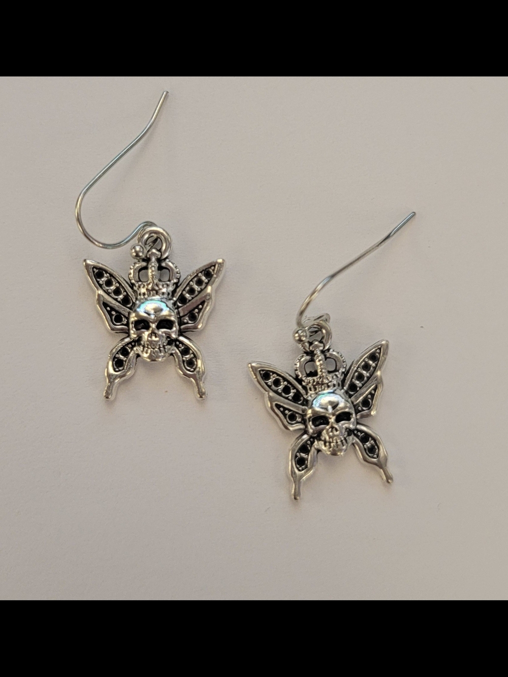 Fashion Jewelry Silver Skull Butterfly Drop Earrings